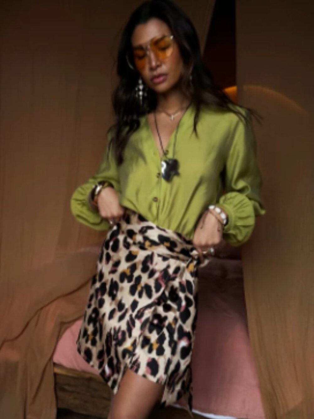 Never Fully Dressed Leopard Print Wrap Midi Skirt Animal Print Size 12